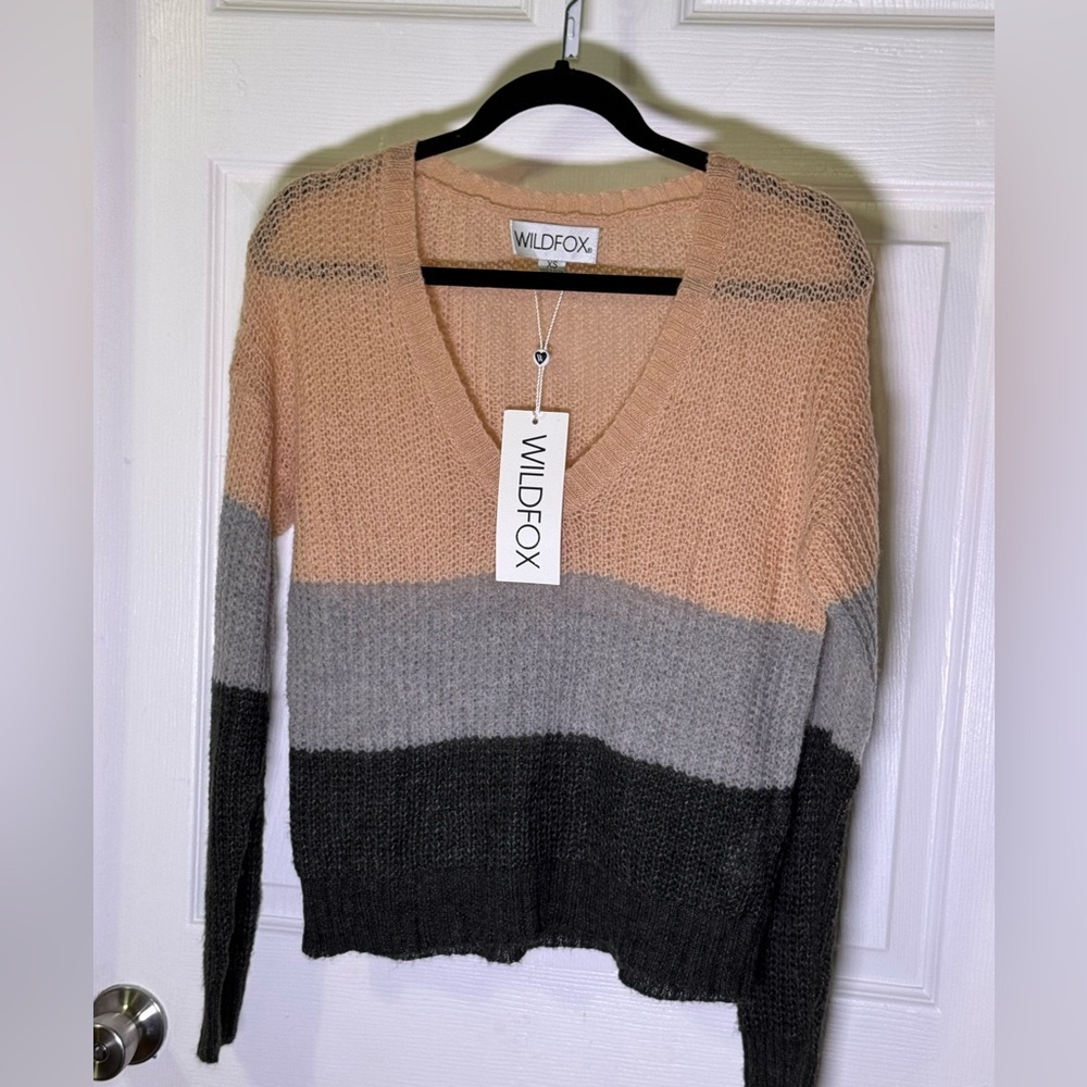 Wildfox V-Neck Sweater - Peach, Gray, Black